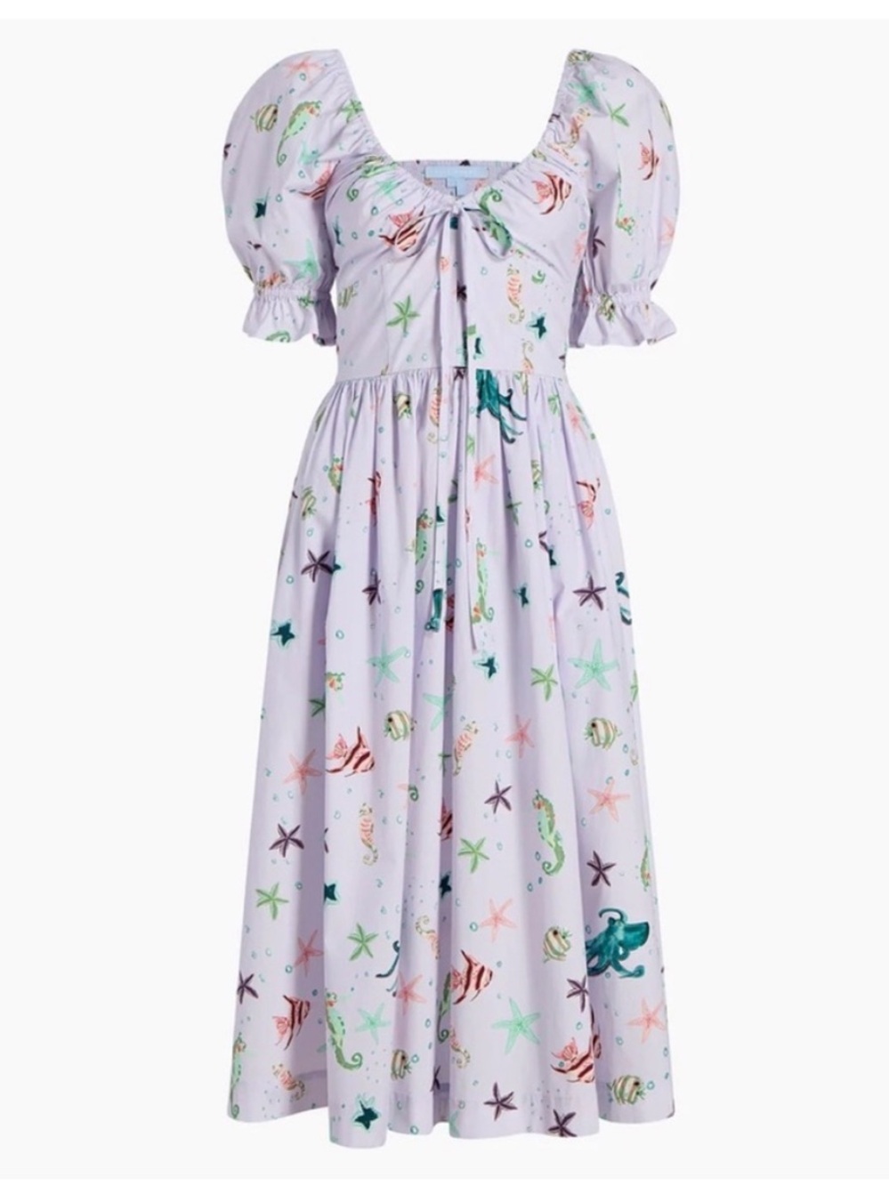 Hill House Ophelia MIDI Cotton Dress Sea Fish Star Creatures Lilac S